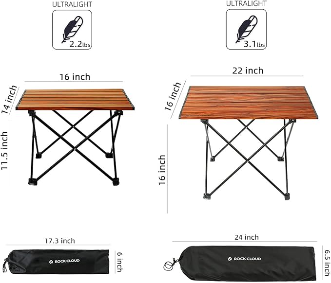 ROCK CLOUD Portable Camping Table Ultralight Aluminum Camp Table Folding Beach Table for Camping Hiking Backpacking Outdoor Picnic Size M