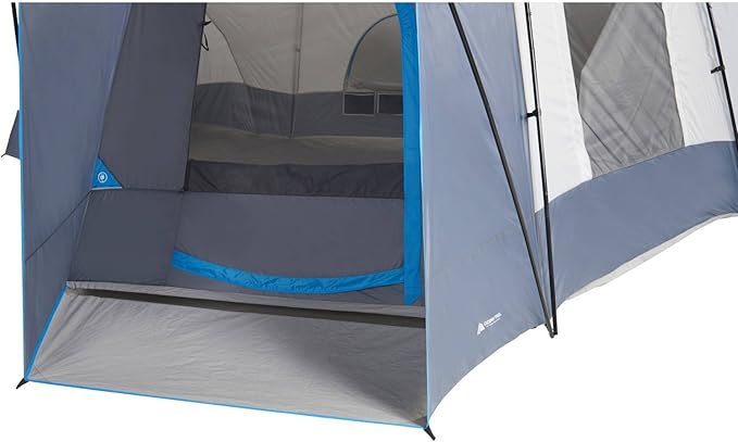 Spacious Family Sized 16-Person Weather Resistant Ozark Trail 23.5' x 18.5' Cabin Camping Tent Gray and Blue