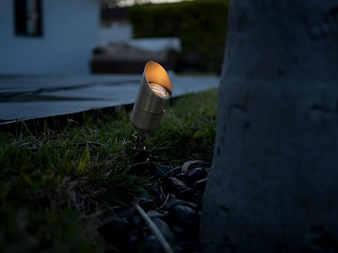 12V LogiSpot Brass Outdoor Spotlight (Bronze) with 5W 2700K Warm White 400 Lumen MR16 LED Bulb for Low Voltage Landscape Lighting of Yard Lawn Garden Patio Trees &amp House