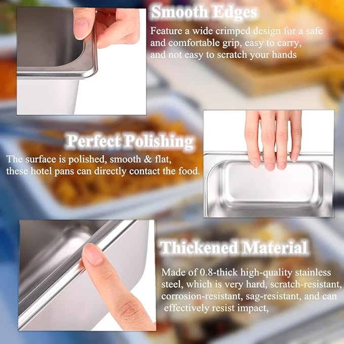 4 Pack Hotel Pan for Commercial Steam Table Pans 1/2 Size x 4 Inch Deep Commercial Stainless Steel Pan Restaurant Steam Table Pans