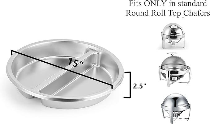2 Pack ChefQ 2.5 Inch Deep Round Divided Food Pan for 6 Qt Chafing Dish Anti-Jam Stainless Steel Steam Table/Hotel Pan Round Sectional