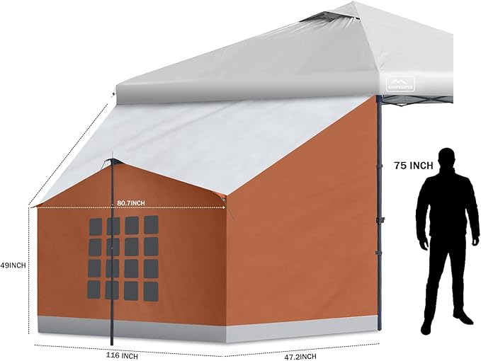 KAMPKEEPER Side TentCamping Tent for 10' x 10' Pop Up Canopy Easy Set Up GazeboCompatible with 10' Wide Canopy Tents (Orange)
