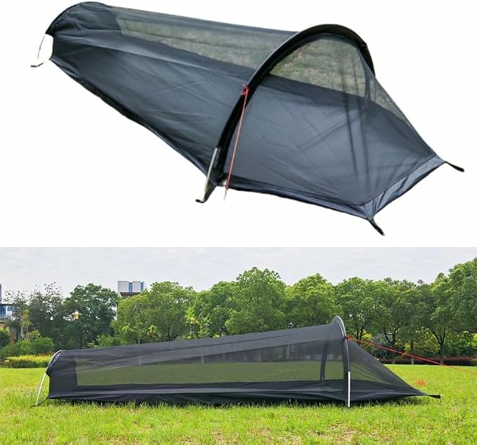 1 Person Bivy Tent Ultralight 0.7kg Backpacking Shelter with 40D Ripstop Fabric 210D Oxford Floor Wind-Resistant Aluminum Frame for 4-Season Outdoor Adventures