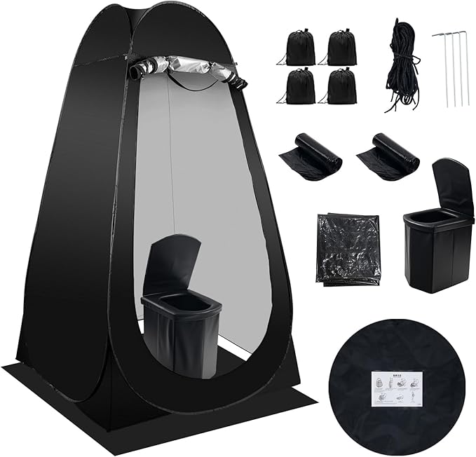 Portable Camping Toilet Kit for Adults Pop up Privacy Tent X Large Folding Toilet Potty with Camping Tent Outdoor Instant Shower Tent Camp Toilet Changing Dressing Room