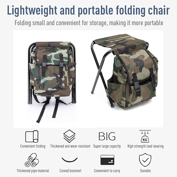 Portable Mountaineering Backpack ChairFoldable Fishing Chair100kg Max Load Oxford Cloth Stool Backpack for Camping HikingTravel