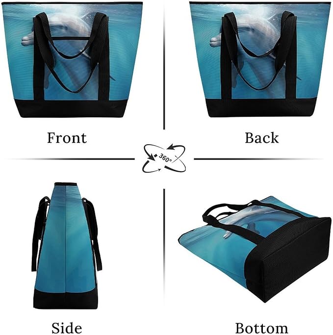 Insulated Shopping BagLarge Reusable Cooler Bags Winter The Dolphin Printed Foldable Shopping BagTravel Waterproof Shoulder Bag