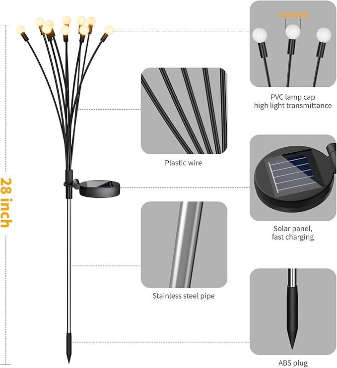 Outdoor Solar Lights Waterproof (8 Pack 80 LED) Fairy Garden Decor Fairy Tale Courtyard Decor Firefly Lights Solar Garden Lights Solar Landscape Lights Gifts for Women Who Have Everything