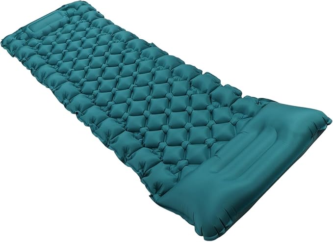Camping Mattress with Fast Inflation Nylon Material Curved Pillow for Neck Support Portable and Includes Storage Bag and Patch Stickers