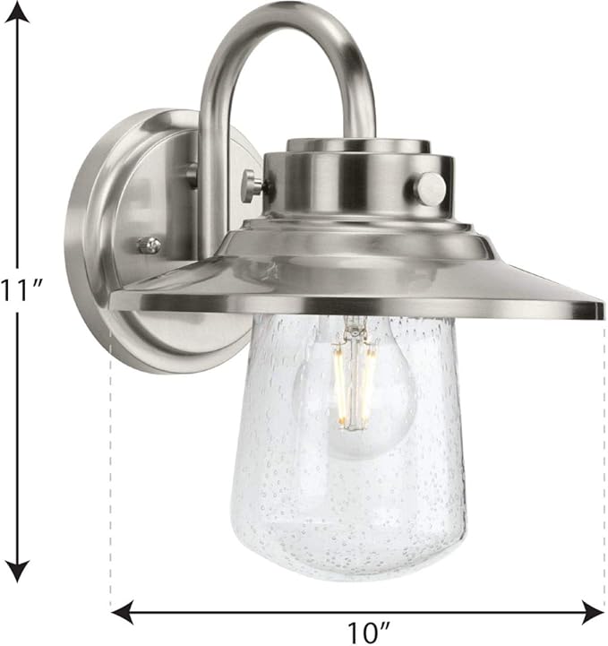 Tremont Collection 1-Light Clear Seeded Glass Stainless Steel Industrial Outdoor Medium Wall Lantern Light