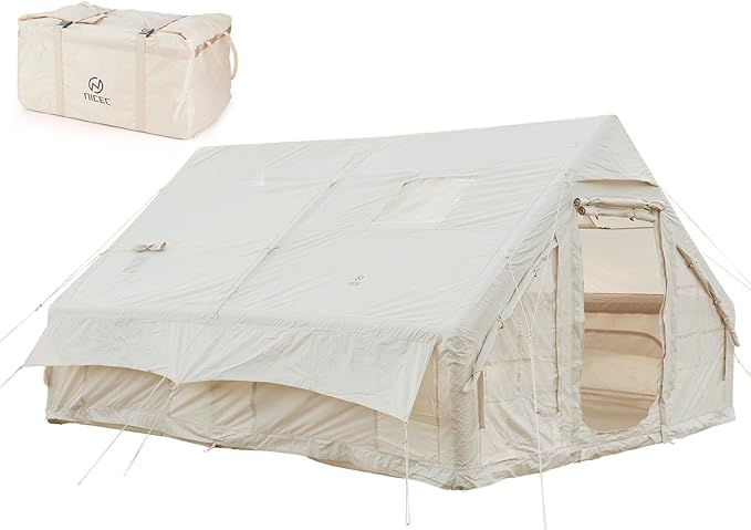 Nice C Inflatable Tent for Camping Glamping Tent for Adults Blow Up Tents with Air Pump 2-in-1 Air Valve Chimney Opening Waterproof Windproof Easy Set Up