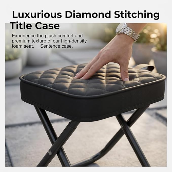 Foldable Backpack Stool Portable Folding Chair for Adults Collapsible Camping Stool with Carry Strap &amp Storage Pouch Heavy Duty Compact Travel Seat for Hiking Fishing Outdoor (Black)
