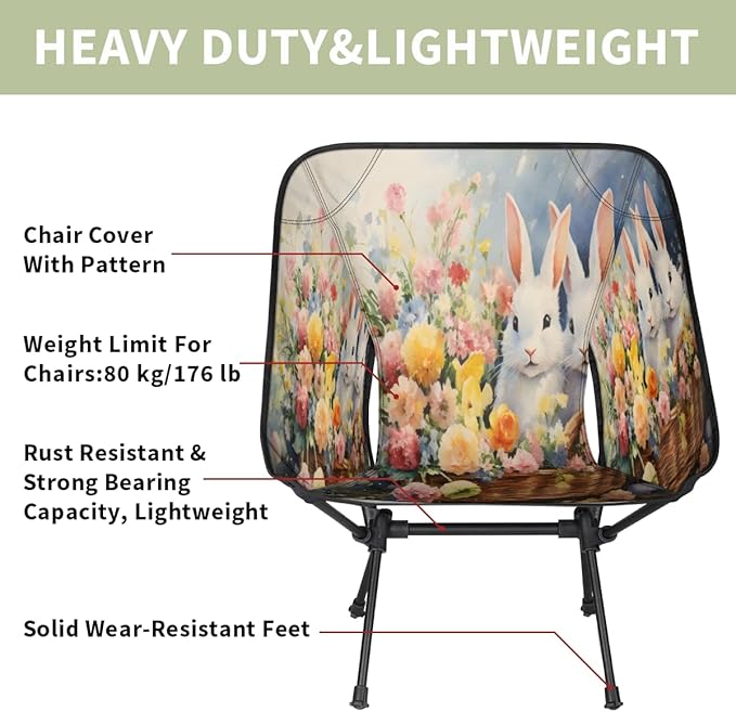 Animal Rabbits Camping Chair Lightweight Portable Chairs for Adults Easy Installation Outdoor Foldable Camping Chair for Camping Fishing Hiking Picnic Beach
