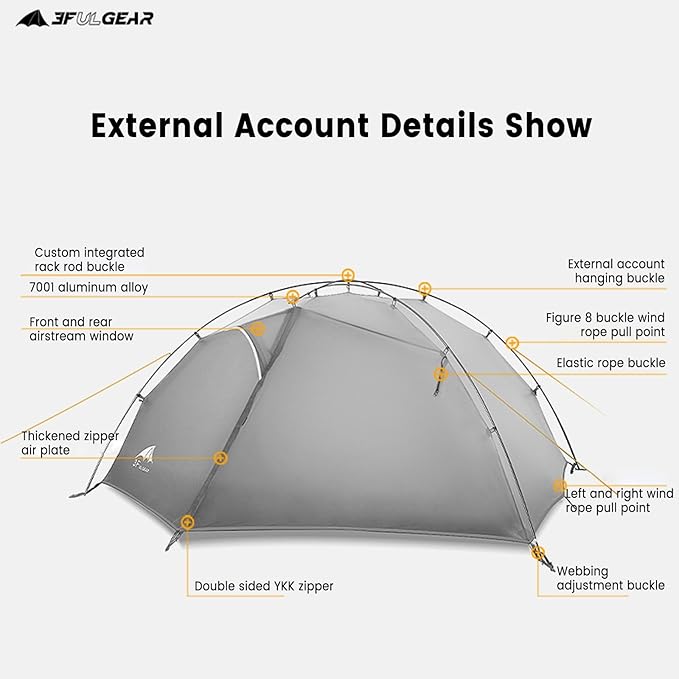 3FULGEAR Tai Chi 2 Ultralight Tent Bivvy Ground Tent for 2 Person Rainproof Windproof 3/4 Camping Tents Season for Outdoor Camping Trekking Kayaking Climbing Hiking Fishing Hunting