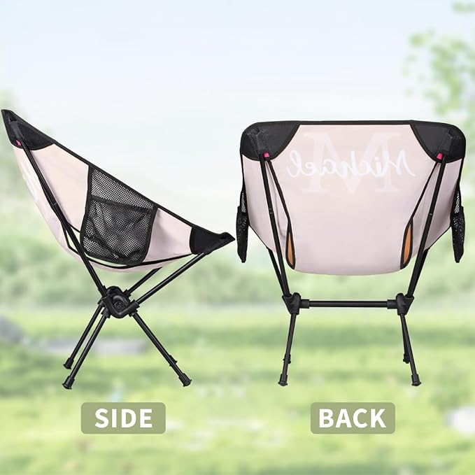 Custom Orange Portable Camping Chair Personalized Backpacking Chair with Name Lightweight Foldable Chairs for Hiking Beach