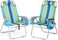 VINGLI 2 Pack Tall Beach Chair 16 with 5-Position Cooler Bag Cup Holders Towel Bar Lightweight Folding Beach Camping Chairs for Adults