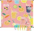 Waterproof Sandproof Beach Blanket 59''×68'' Food Juice Polyester Outdoor Picnic Blanket with 4 Stakes &amp Storage Bag for BeachCampingVacation Light Pink