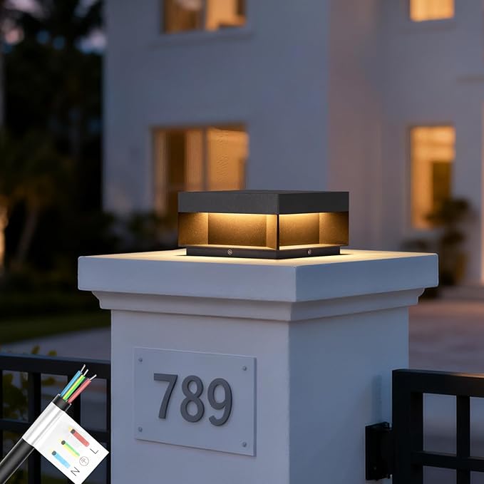 Outdoor Post Lights Hard Wired 7.9 AC100-240V Column Lights Waterproof Modern Pillar Light 3000K Fence Post Cap Light Deck LED Lamp Landscape Lighting for Patio Garden Yard Gate Posts