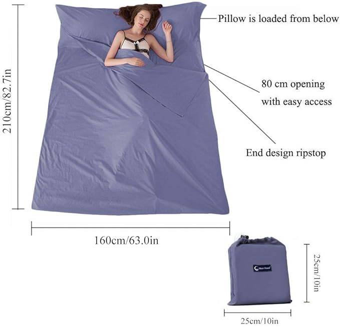 Sleeping Bag Liner Travel Sheets for Hotel Camping Sheets Travel Bed Sheets for Hotel Lightweight Single &ampDouble Compact Sleeping Bag Sack Breathable Travel Sleeping Bag for Hotels Adult Compact S