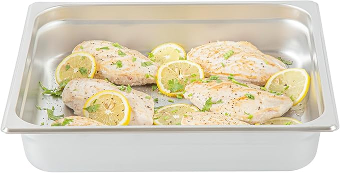 Restaurantware Hotel Pan 1 Count 2/3 Size Anti-Jam 2.5â€ Deep Freezable 24 Gauge Stainless Steel Steam Pan Lid Sold Separately for Use in Commercial Kitchens Cafeterias and Catering Event