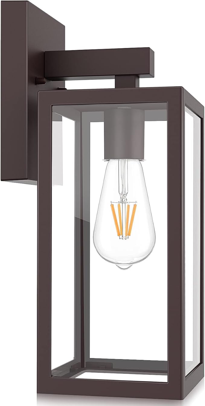 MAXvolador Outdoor Wall Lantern Exterior Waterproof Wall Sconce Light Fixture Dark Chocolate Anti-Rust Mount Lights Glass E26 Porch Patio Lighting