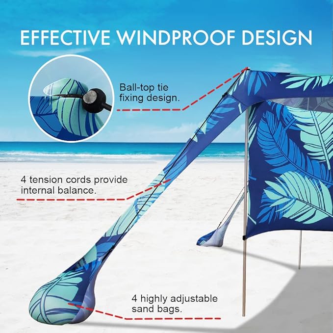 Beach Canopy Tent Shade with Sidewalls 10x10FT 6.6FT Tall UPF50+ Sun Shelter Windproof &amp Water Resistant Includes Guylines Sand Shovel Stability Poles Easy Up for Beach Outdoor Camping Backya