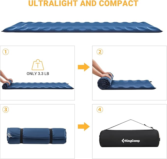 KingCamp Sleeping Pad for Camping Rollover Prevention Self Inflating Sleeping Pad Camping Mattress Foam Mat with Butterfly Edge Cut for Outdoor &amp Indoor Tent Cot Car Backpacking PVC Free