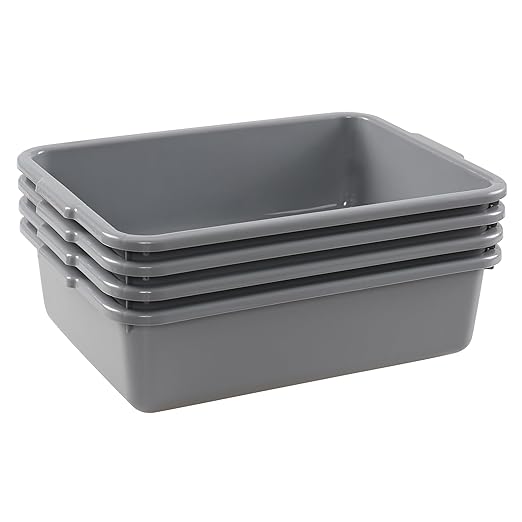 Ramddy 8 L Food Service Commercial Bus Tubs 4 Packs Small Rectangle Wash Basin Dishpan Grey