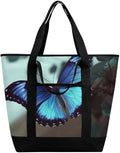 Insulated Shopping BagLarge Reusable Cooler Bags Blue Butterfly Printed Foldable Shopping BagTravel Waterproof Shoulder Bag