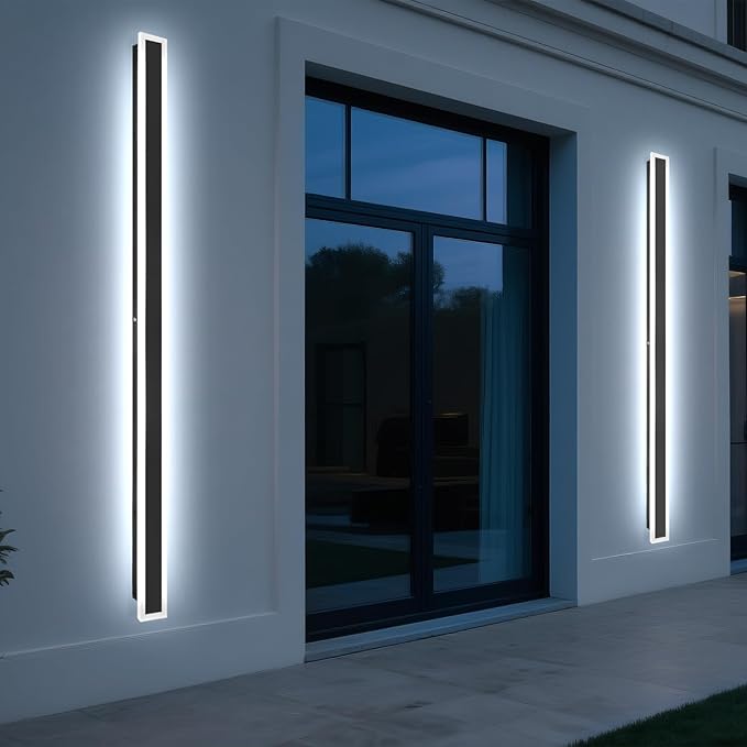 92.5 Inch 2 Pack Modern Outdoor Wall Light 3000K-6000K Dimmable Black Exterior Light Fixtures Wall Mount Ip65 Waterproof Modern Porch Lights Wall Sconce for Patio Garage Garden