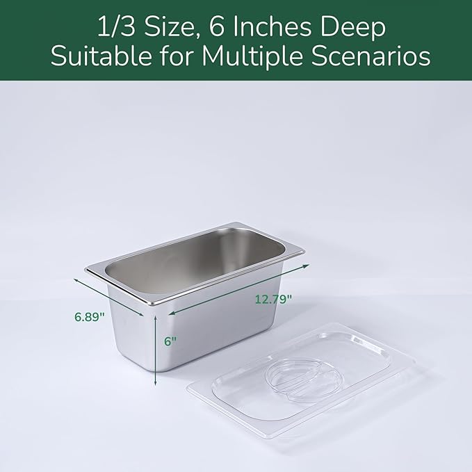 6 Pack Stainless Steam Hotel Pan with Lid 1/3 Size x 6 Inch Deep Table Steam Pan Restaurant Supplies Reusable Anti Rust Catering Storage for Home BuffetParty Restaurant Hotel
