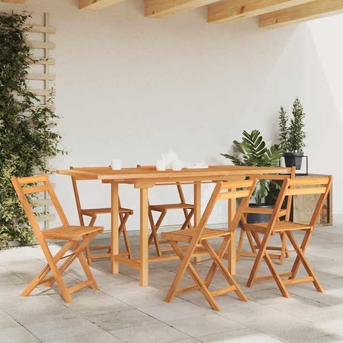Solid Teak Wood Outdoor Table Extendable Dining Table for Camping Picnic Outdoor Furniture Kitchen or Balcony Tables Natural Finish - Medium