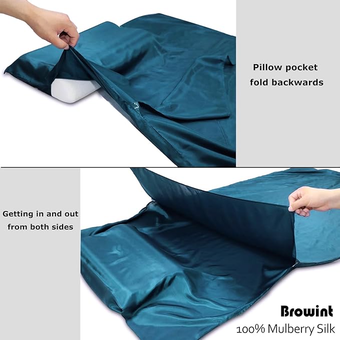 Browint Silk Sleeping Bag Liner Silk Sleep Sack Extra Wide 87x43 Lightweight Travel Sheet for Hotels More Colors for Option Reinforced Gussets
