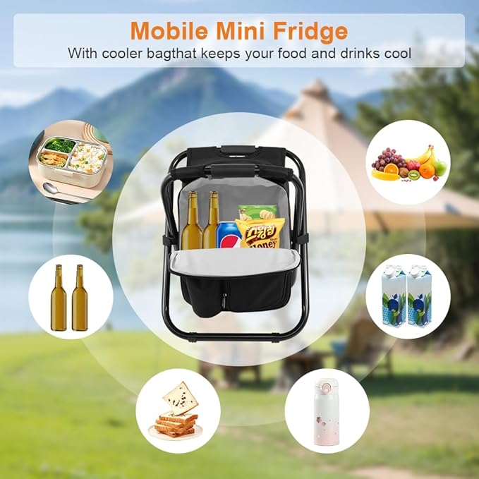 Portable Folding Backpack Stool with Cooler Compartment Black