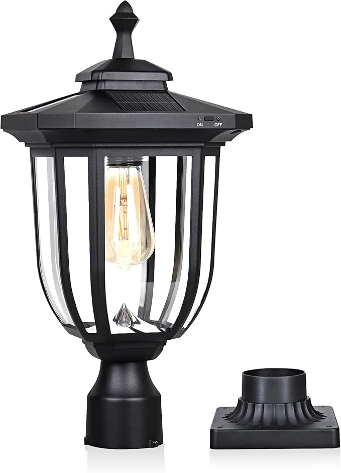 ST4322Q1 Solar Post Light Outdoor Waterproof Aluminum Solar Lamp Post Light 220LM Black for Lawn Yard Pathway Garden Entryways Driveway Balcony Post Decoration
