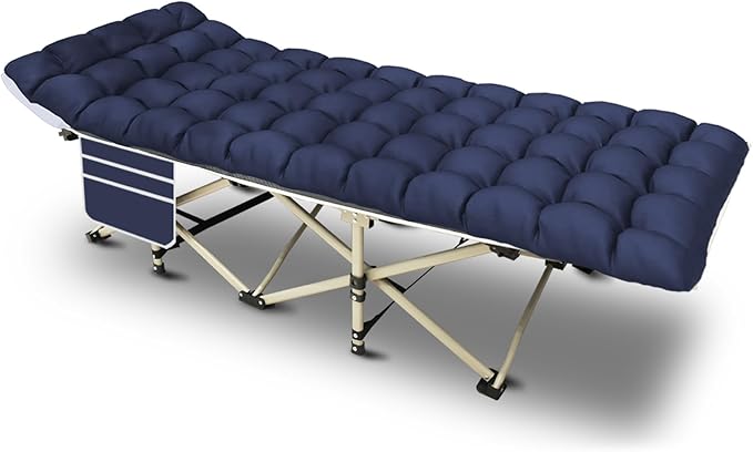 YELLOW JACKET Camping Cot with Mattress for Adults Folding Sleeping Cot 600lbs Max Load Portable Camping Cot with Carry Bag 28 Wide Cot for Camping HomeOfficeTravel (Blue)