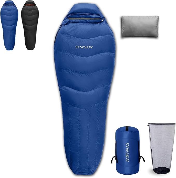 Down Sleeping Bag with Pillow for Backpacking15℉ 5℉ 0℉ Wide Down Sleeping Bag (86.6 in x 33.5 in) for AdultsYouth Camping and Hiking Outdoor with 680FP Duck Down