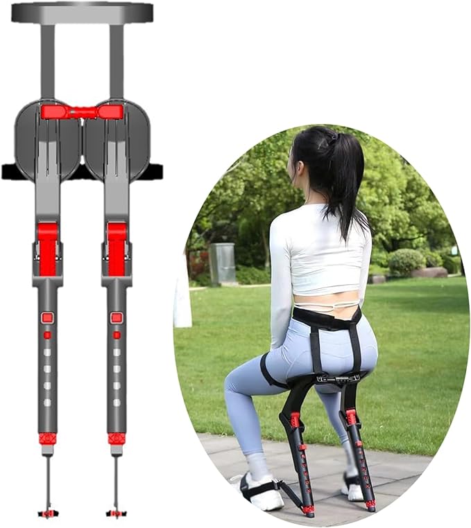 Chairless Wearable Exoskeleton - Invisible Adjustable Seat Portable Ergonomic Support Red Up to 150kg