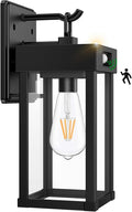 Auzev Outdoor Solar Wall Lights Fixtures Exterior Solar Lantern Lights With Clear Panel Motion Sensor 3Lighting Modes Modern Sconce Waterproof Outside Lamp for House Garage (Black-1P)