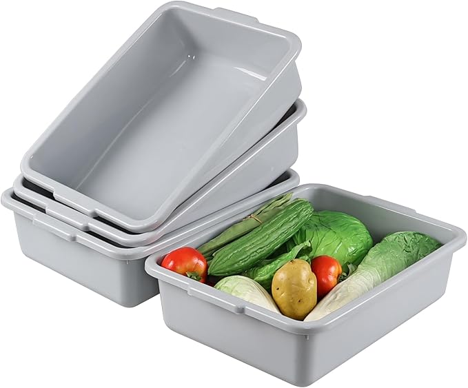 4-Pack 13 L Commercial Bus Tub Box Plastic Dish Pan Tub Grey