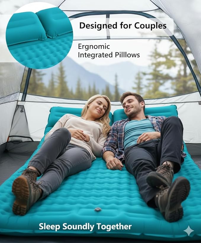HI FINE CARE Inflatable Double Sleeping Pad for Camping 2 Person Air Mattress Self-Inflating Camp Pad Extra Thick &amp Lightweight Ultimate Comfort for Two Campers