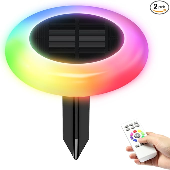 Solar Lights Outdoor Color Changing Colorful Solar Garden Lights for Outside 2 Pack Multicolored Solar Pathway Lights Auto On/Off Yard Lights for Lawn/Walkway/Driveway