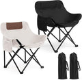 2 Pack Compact Camping Chairs Portable Folding for Outside with Carry Bag Lightweight Moon Chairs for Travel Picnic Hiking Beach Fishing 600D Oxford Supports 330lbs(White Black)