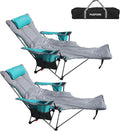 Reclining Camping Chair with Removable Footrest Lounge Chair with Headrest Cotton Cushion Portable Adjustable Folding Chairs