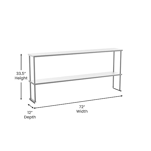 Flash Furniture Reese Commercial Metal Double Kitchen Overshelf Two-Tier Adjustable Shelf 430 Stainless Steel 18 Gauge NSF Certified 72 x 12