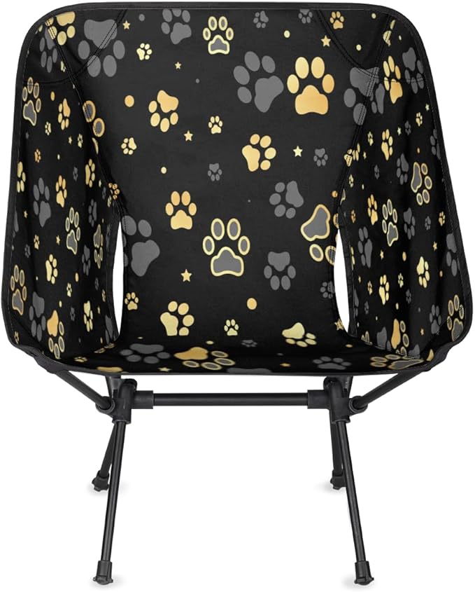 Black Gold Dog Pattern Camping Chair Lightweight Portable Chairs for Adults Easy Installation Outdoor Foldable Camping Chair for Camping Fishing Hiking Picnic Beach