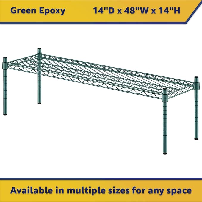 14 x 48 x 14 Green Epoxy Wire Storage Shelf Dunnage Rack Commercial 1 Tier Small Shelf