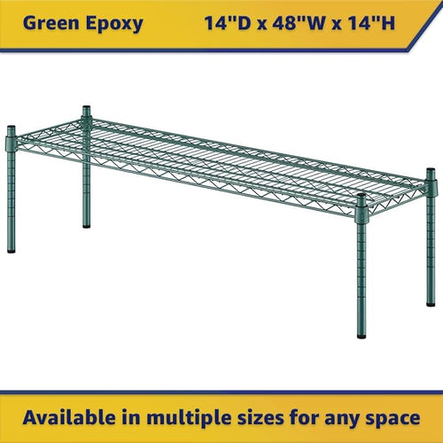 14 x 48 x 14 Green Epoxy Wire Storage Shelf Dunnage Rack Commercial 1 Tier Small Shelf