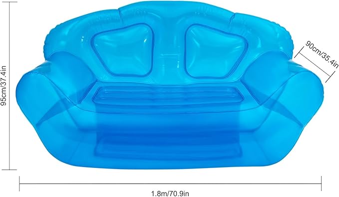 Transparent Inflatable Sofa Seat Blow up Chair Yard Portable Inflatable Couch Air Couch Patio Blow up Furniture for Camping Outdoor Beach Room Adult Teen 180*90*95cm/70.9*35.43*37.4in (Blue)