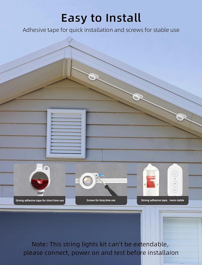 APPECK Permanent Outdoor Lights 50ft with 36 RGBW LEDs 111 Scene Modes Eaves Lights with 40lm Warm White for Daily Holiday House Decor App/Voice/Remote Control White