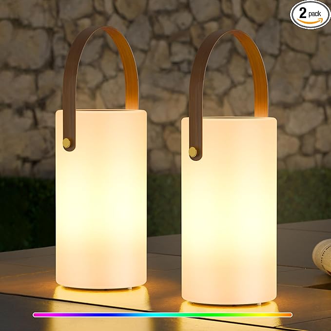uuffoo Solar Table Lamp Outdoor Lantern 2 in 1 Rechargeable Battery Operated Portable LED Cordless Lights with Remote 8 Colors Waterproof IP44 for Patio Camping Outside/Indoor